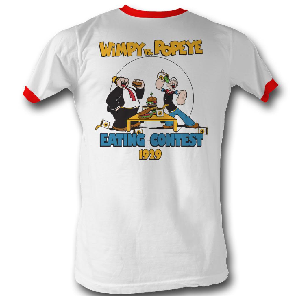 Popeye Mens S/S Ringer T-Shirt - Eating Contest - Solid/Solid White/Red