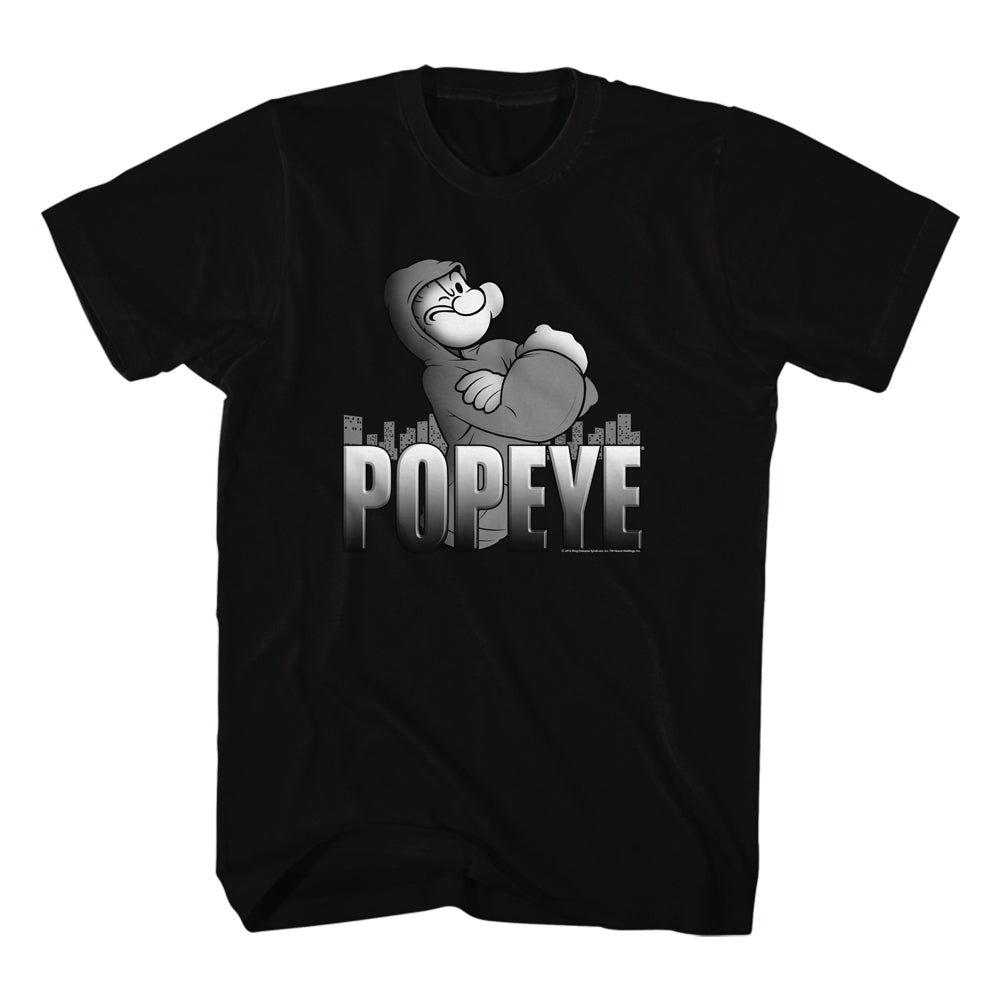 Popeye Mens S/S T-Shirt - Hoodie Popeye - Solid Black