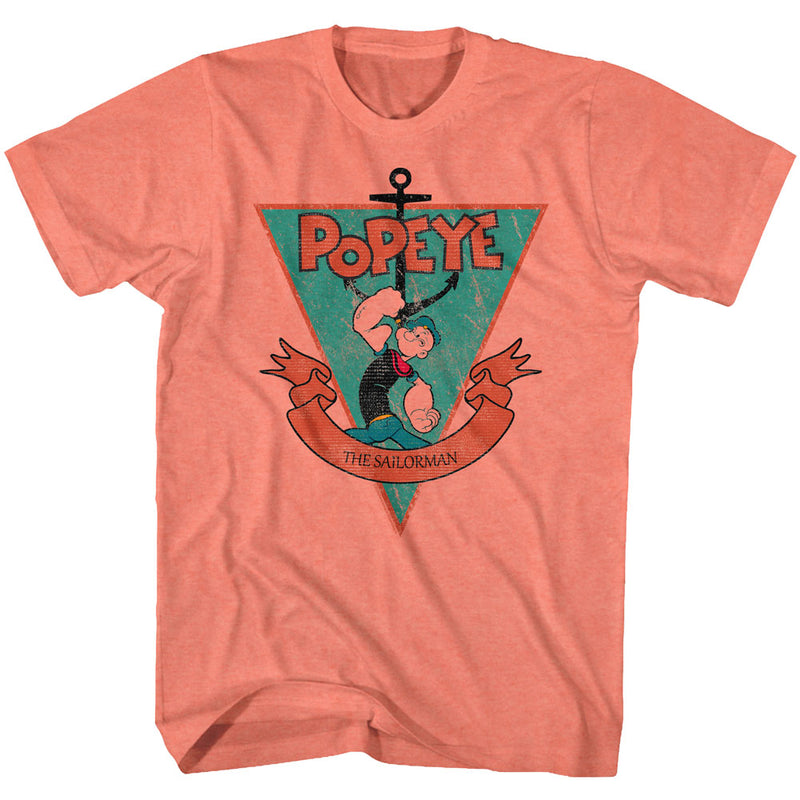 Popeye Mens S/S T-Shirt - Sailorman Triangle - Heather Bright Orange Heather