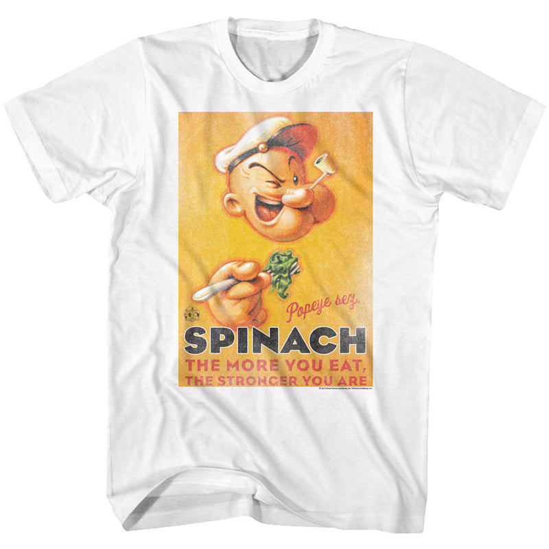 Popeye Mens S/S T-Shirt - Spinach Style - Solid White