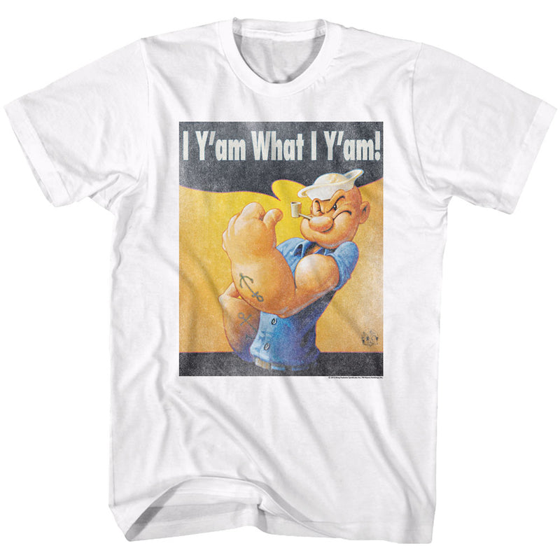 Popeye Mens S/S T-Shirt - Guess What - Solid White
