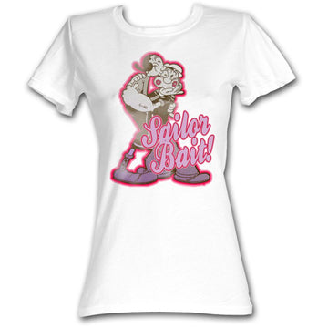 Popeye Girls Juniors S/S T-Shirt - Sailor Bait - Solid White