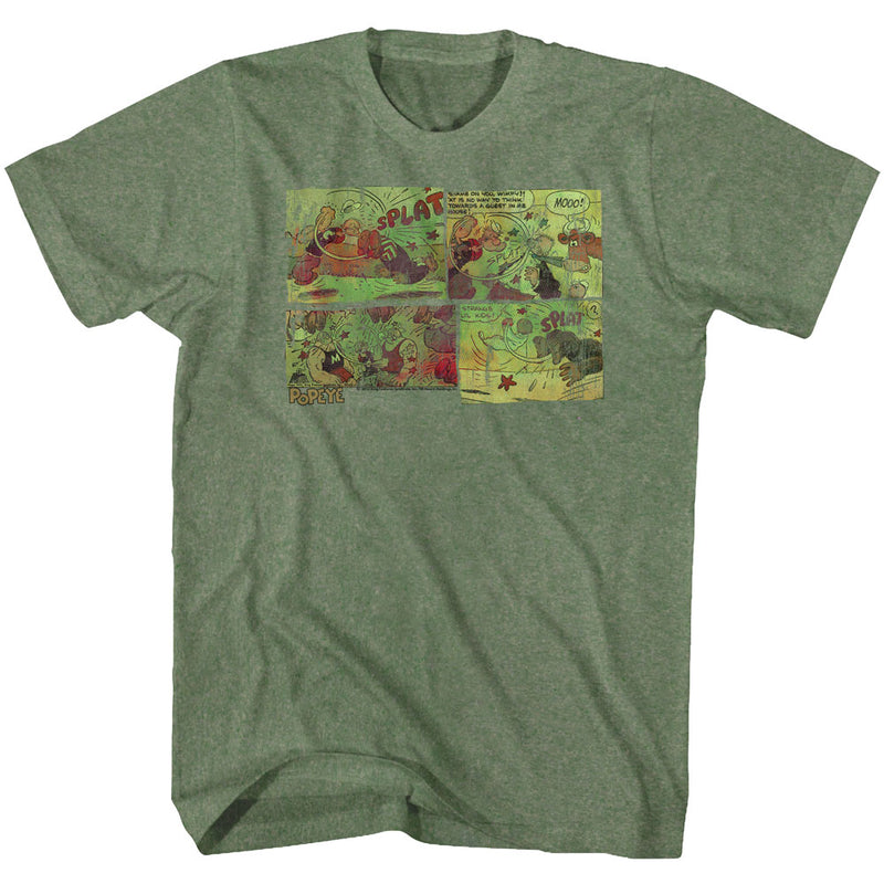 Popeye Mens S/S T-Shirt - Fightin Around The World - Solid Military Green