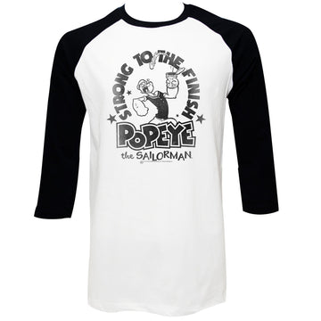 Popeye Mens 3/4 Sleeve Raglan - Strong Finish - Solid/Solid White/Black