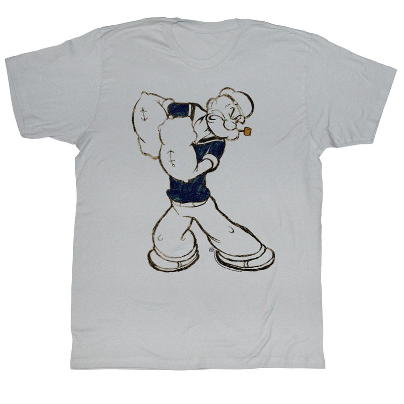 Popeye Mens S/S T-Shirt - Paunch - Solid Silver