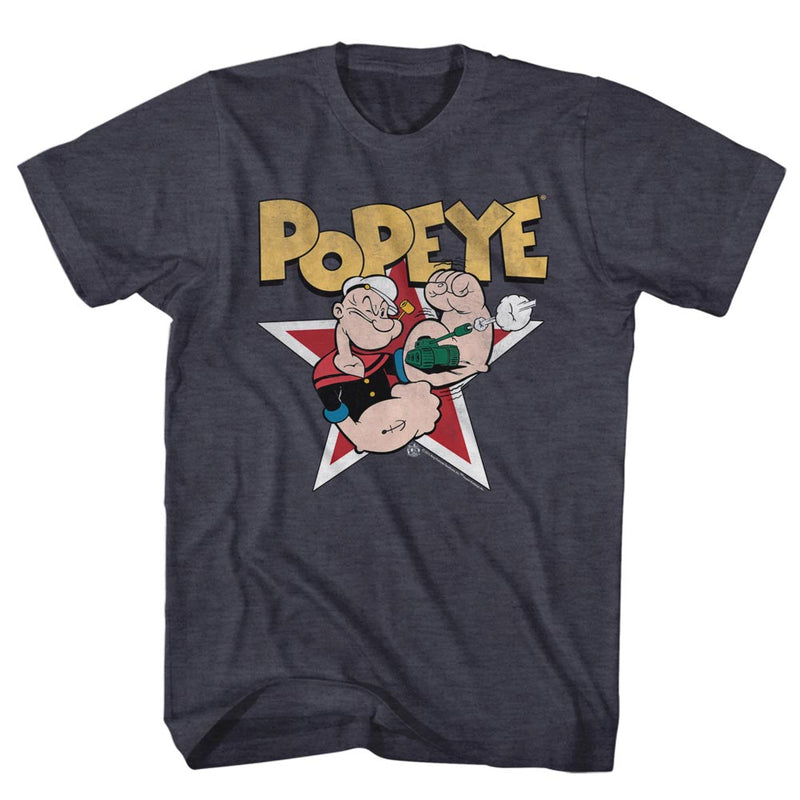 Popeye Mens S/S T-Shirt - Popeyestar - Heather Navy Heather