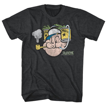 Popeye Mens S/S T-Shirt - Spinach - Heather Black Heather