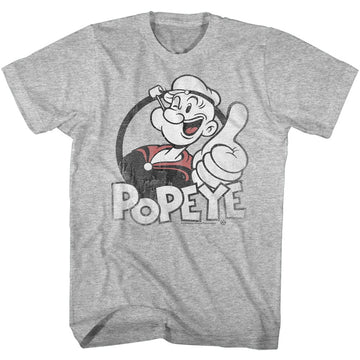 Popeye Mens S/S T-Shirt - Thumbs Up - Heather Gray Heather
