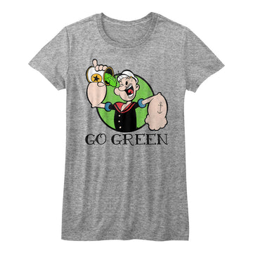 Popeye Girls Juniors S/S T-Shirt - Go Green - Heather Gray Heather