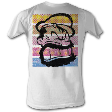 Popeye Mens S/S T-Shirt - Brutus Color Stripes - Solid White