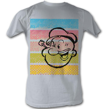 Popeye Mens S/S T-Shirt - Popeye Color Stripes - Solid Silver