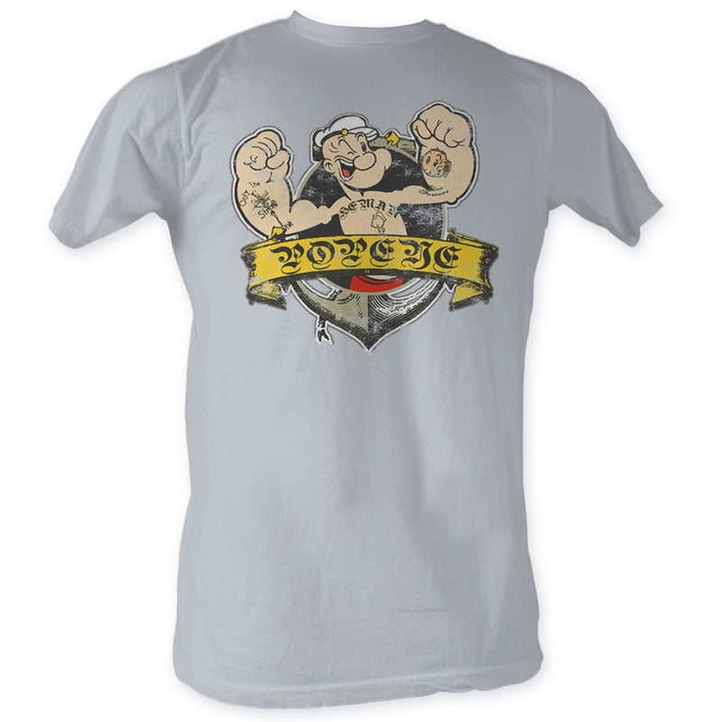 Popeye Mens S/S T-Shirt - Tattoo - Solid Silver
