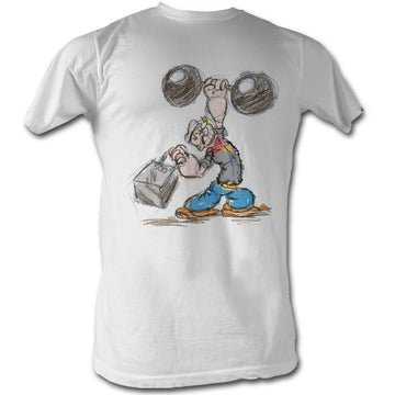 Popeye Mens S/S T-Shirt - Popeye Sketch - Solid White