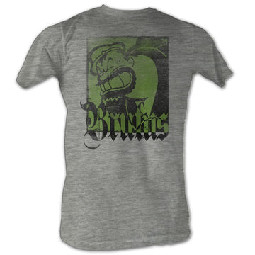 Popeye Mens S/S T-Shirt - Green Face - Heather Gray Heather