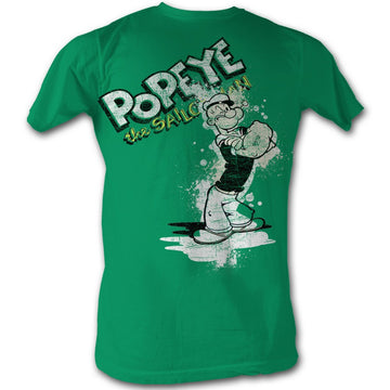 Popeye Mens S/S T-Shirt - Popeye Splat - Solid Kelly