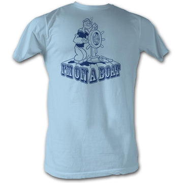 Popeye Mens S/S T-Shirt - On A Boat - Solid Light Blue