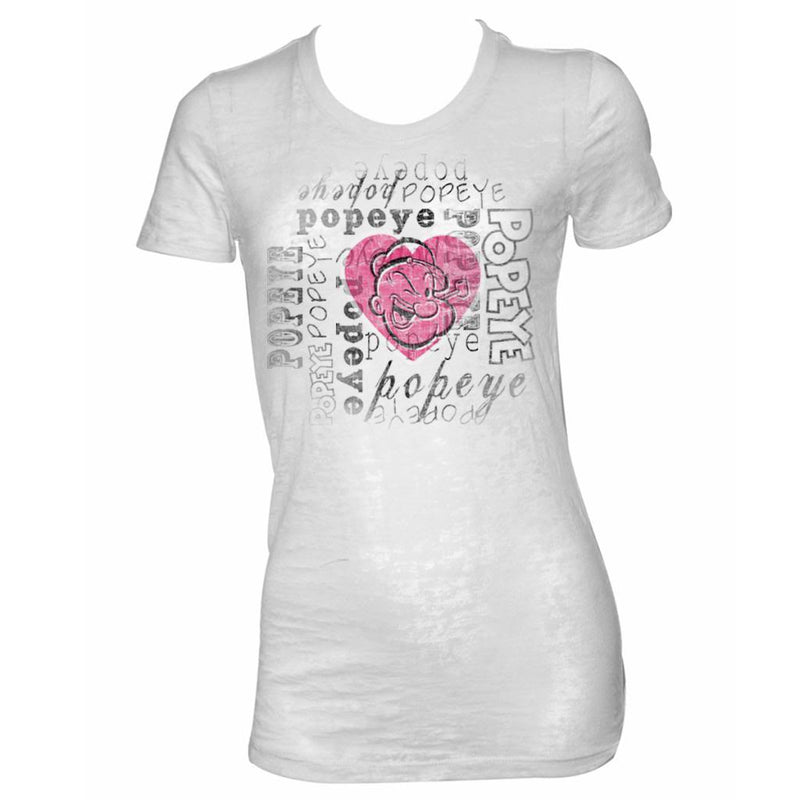 Popeye Girls Juniors S/S T-Shirt - I Heart Popeye - Solid White - Inmyparentsbasement.com