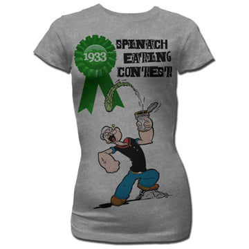 Popeye Girls Juniors S/S T-Shirt - Spinach Contest - Heather Gray Heather