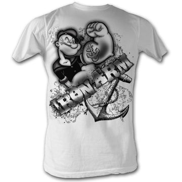 Popeye Mens S/S T-Shirt - Iron Arm - Solid White