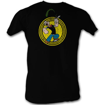 Popeye Mens S/S T-Shirt - Popeye Spinach Circle - Solid Black