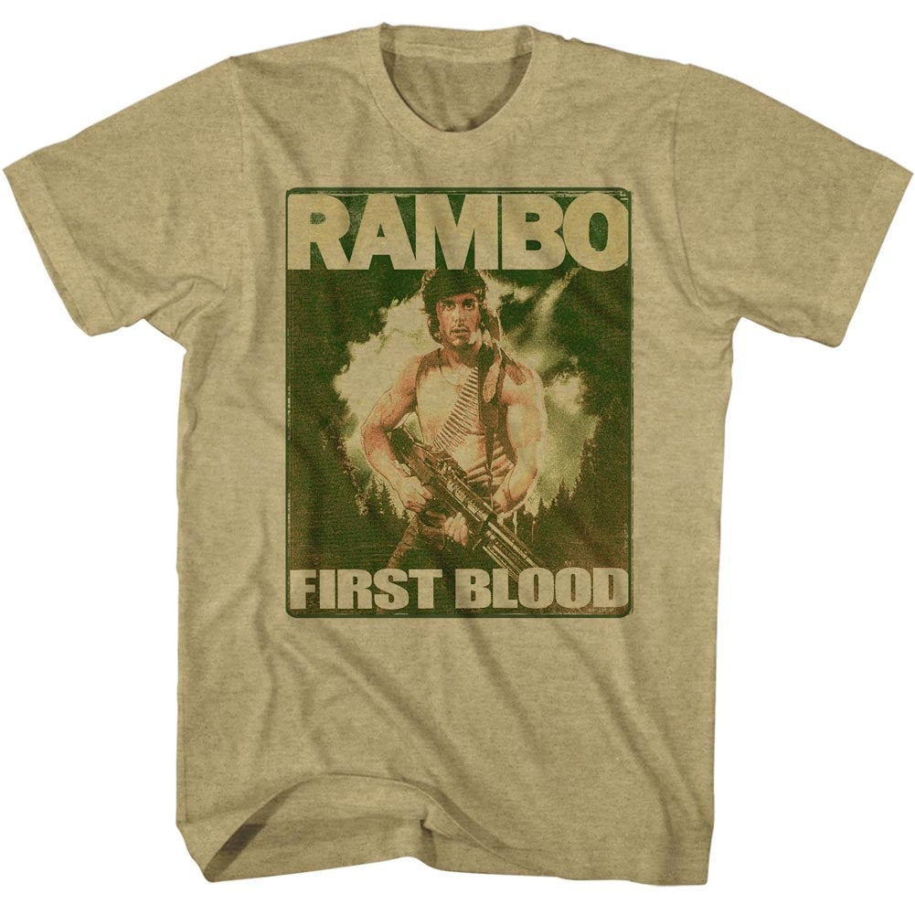 Rambo - Adult S/S T-Shirt - Poster - Heather Khaki Heather ...