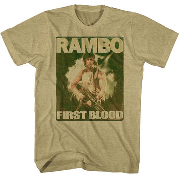 Rambo Mens S/S T-Shirt - Poster - Heather Khaki Heather