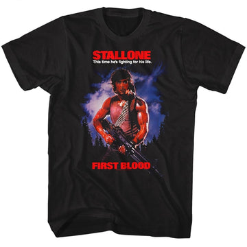 Rambo Mens S/S T-Shirt - First Blood - Solid Black