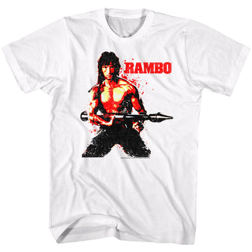 Rambo Mens S/S T-Shirt - Red Rambo - Solid White