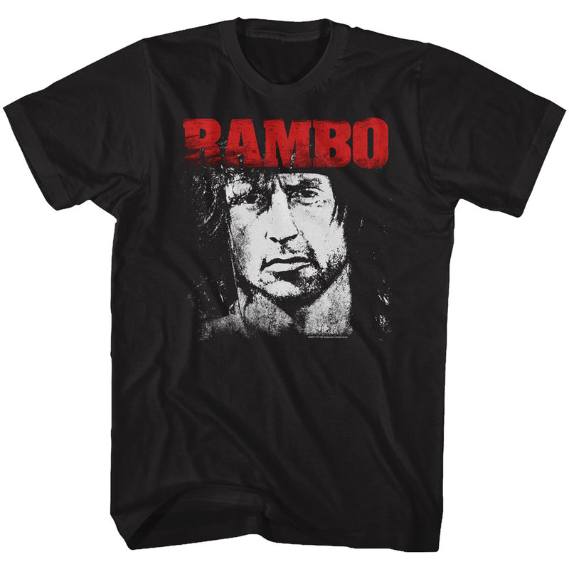Rambo Mens S/S T-Shirt - Red & White - Solid Black