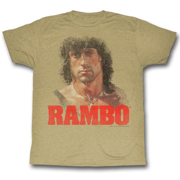 Rambo Mens S/S T-Shirt - Grunge Rambo - Heather Khaki Heather