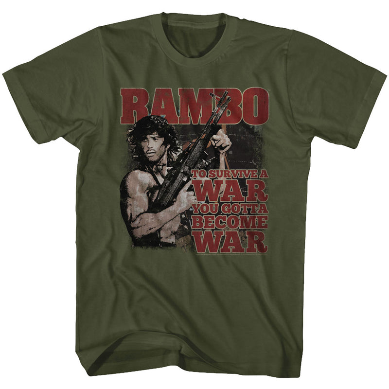 Rambo Mens S/S T-Shirt - Become War - Solid Military Green