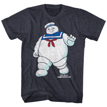 The Real Ghostbusters Mens S/S T-Shirt - Mr Stay Puft 2 - Heather Navy Heather