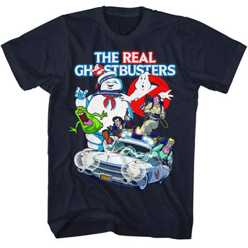 Real Ghostbusters Mens S/S T-Shirt - Gb Collage - Solid Navy
