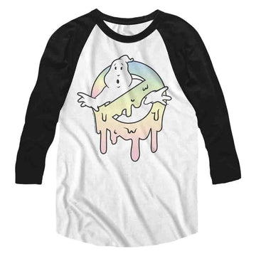 The Real Ghostbusters Mens 3/4 Sleeve Raglan - Slimer - Solid/Solid White/Black
