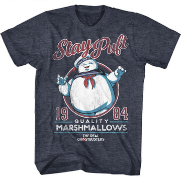 The Real Ghostbusters Mens S/S T-Shirt - Staypuft - Heather Navy Heather