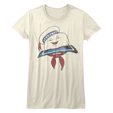 The Real Ghostbusters Girls Juniors S/S T-Shirt - Stay Puft Head - Solid Natural