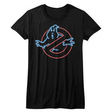 The Real Ghostbusters Girls Juniors S/S T-Shirt - Neon Ghost - Solid Black