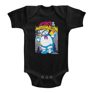 Real Ghostbusters Infant S/S Bodysuit - Marshmallow Attacks - Solid Black
