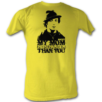 Rocky Mens S/S T-Shirt - My Mom Hits Harder - Solid Yellow