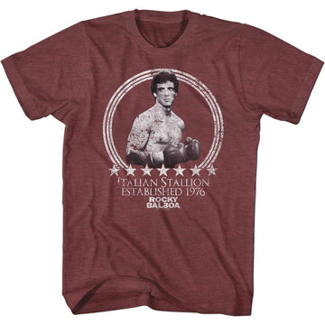 Rocky Mens S/S T-Shirt - Rocky Ready - Heather Vintage Maroon Heather