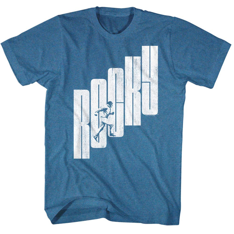 Rocky Mens S/S T-Shirt - Letter Step Straight - Heather Pacific Blue Heather