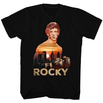 Rocky Mens S/S T-Shirt - Sunset Over Philly - Solid Black