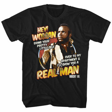 Rocky Mens S/S T-Shirt - Hey Woman - Solid Black