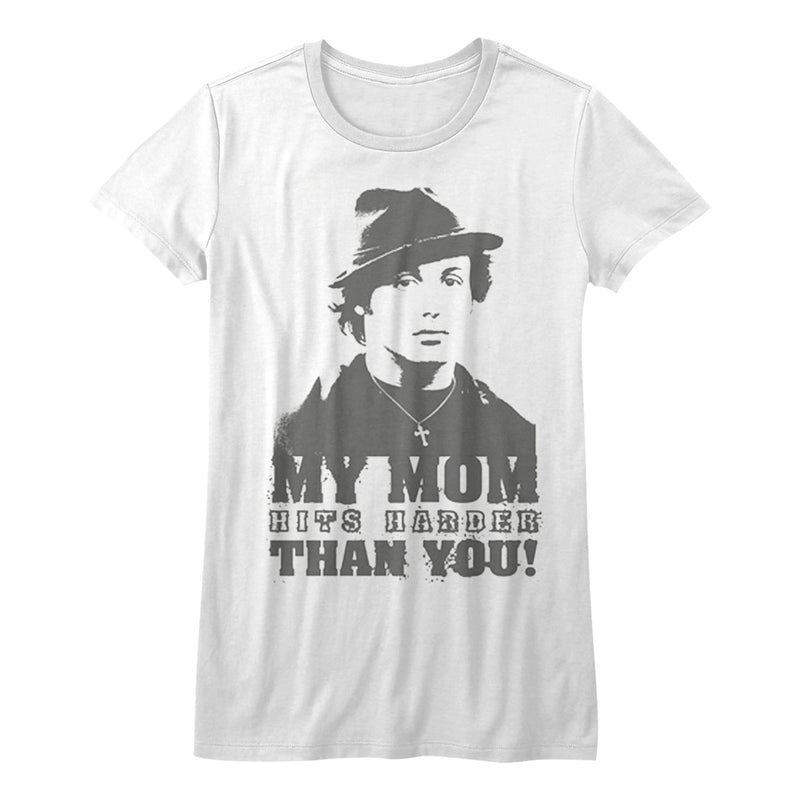 Rocky Girls Juniors S/S T-Shirt - My Mom Hits Harder - Solid White