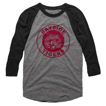 Saved By The Bell Mens 3/4 Sleeve Raglan - Bayside Tigers - Heather/Heather Gray Heather/Dark Heather
