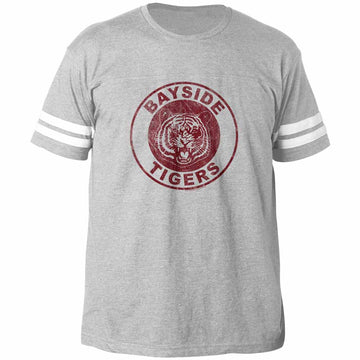 Saved By The Bell Mens S/S Fball T-Shirt - Bayside Tigers - Heather Gray Heather