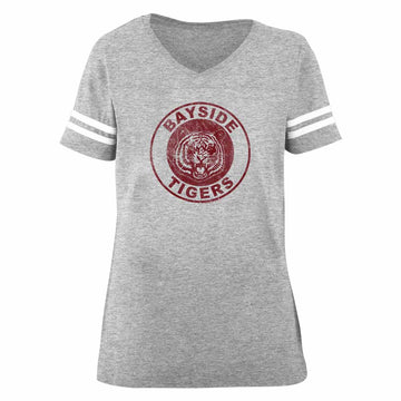 Saved By The Bell Ladies S/S Fball T-Shirt - Bayside Tigers - Heather Gray Heather