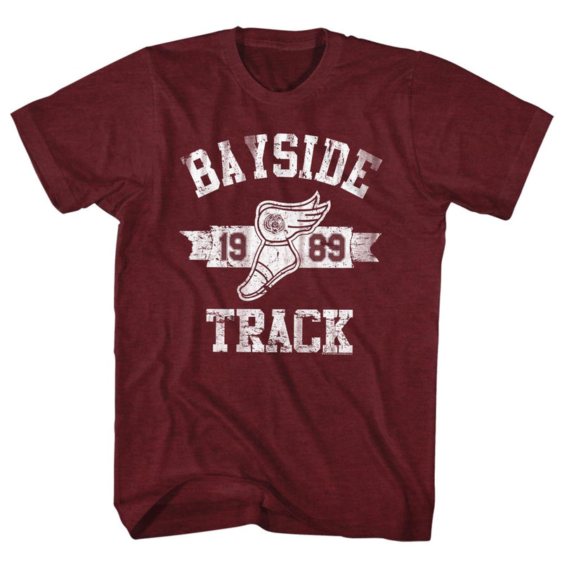 Saved By The Bell Mens S/S T-Shirt - Track - Heather Vintage Maroon Heather