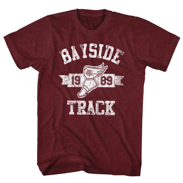 Saved By The Bell Mens S/S T-Shirt - Track - Heather Vintage Maroon Heather