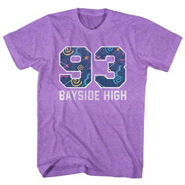 Saved By The Bell Mens S/S T-Shirt - Pattern Varsity - Heather Neon Purple Heather